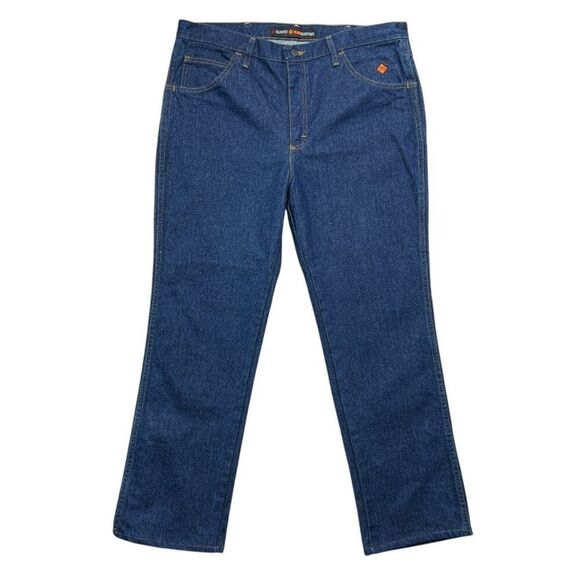 Wrangler Jeans Men's Size 38 Blue Flame Resistant Slim Fit Straight Leg Denim - Picture 1 of 12